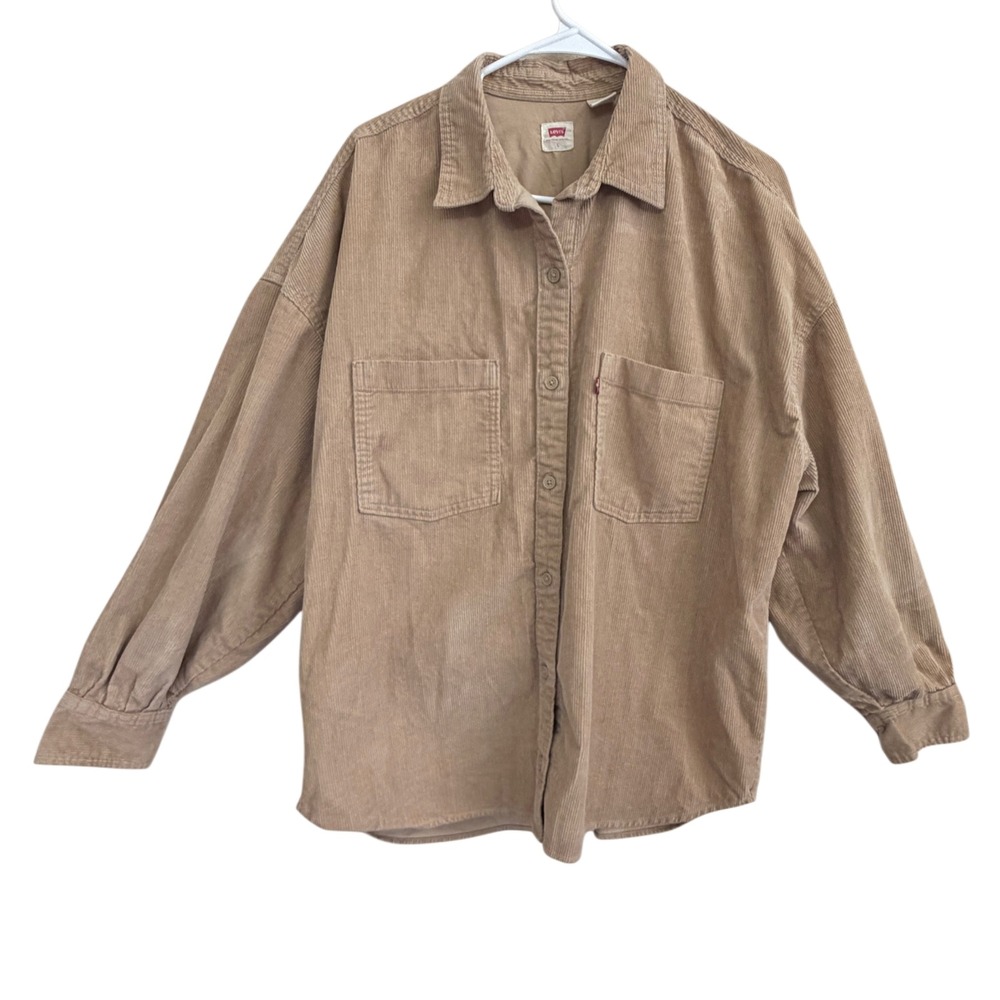 Women's Levi's A0845 Corduroy Shirt Jacket L Tan Workwear Utility Y2K